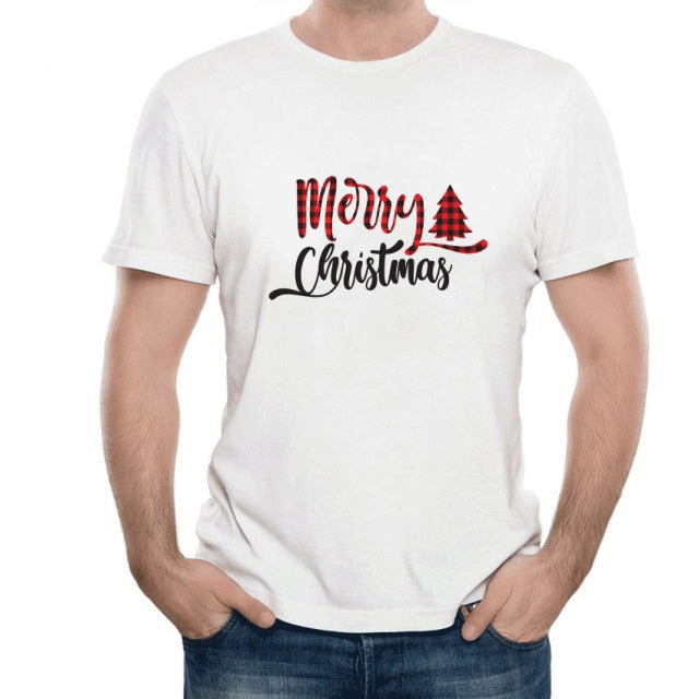 Couples Christmas Casual Cotton Short Sleeve Tees Shirt Top-tops-Mery White 2-XXL-All10dollars.com