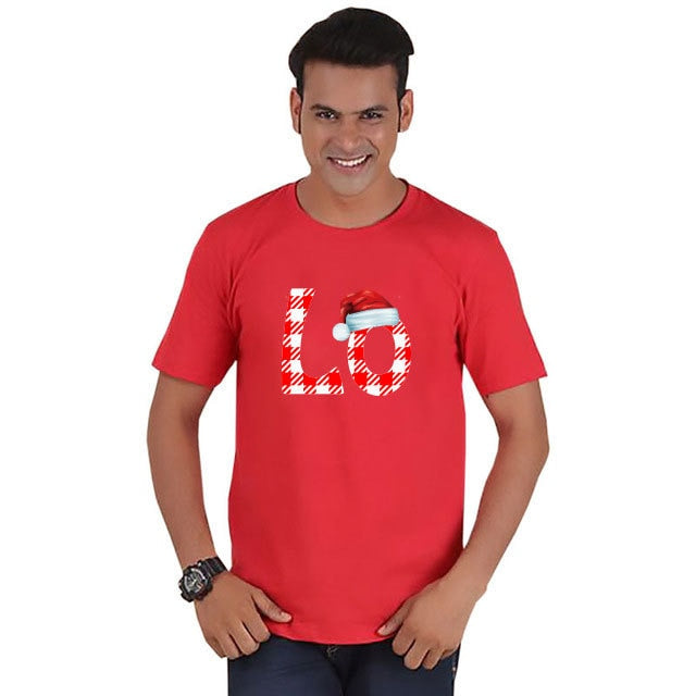Couples Christmas Casual Cotton Short Sleeve Tees Shirt Top-tops-Christmas LO Red-XXL-All10dollars.com