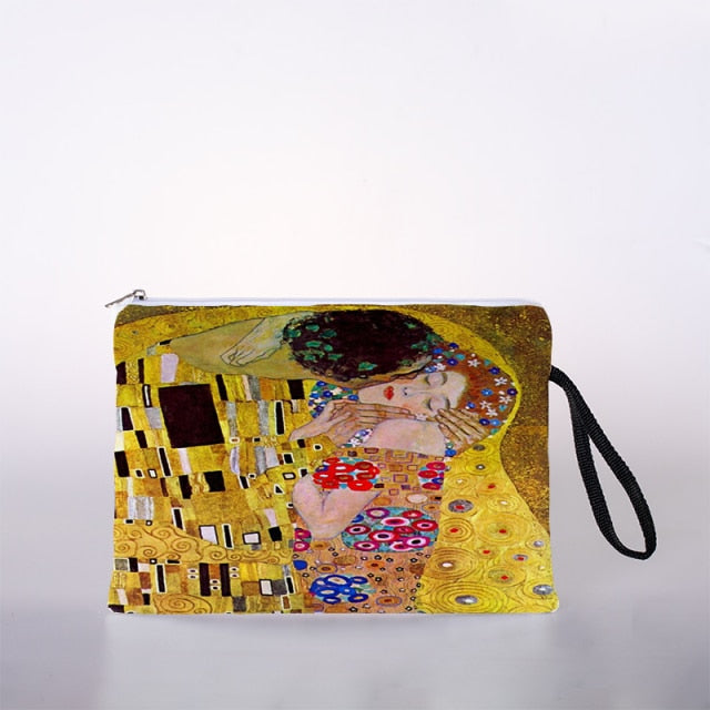 Golden oil painting cosmetic bag ladies mini storage bag travel handbag-1-L-All10dollars.com