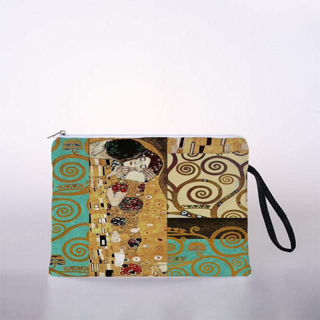 Golden oil painting cosmetic bag ladies mini storage bag travel handbag-5-L-All10dollars.com