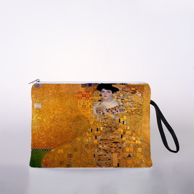 Golden oil painting cosmetic bag ladies mini storage bag travel handbag-9-L-All10dollars.com