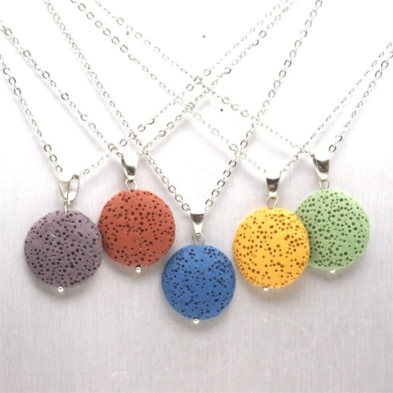 Round Lava Necklace Aromatherapy Jewelry Multilayer Rock Stone Necklace-Necklaces-All10dollars.com