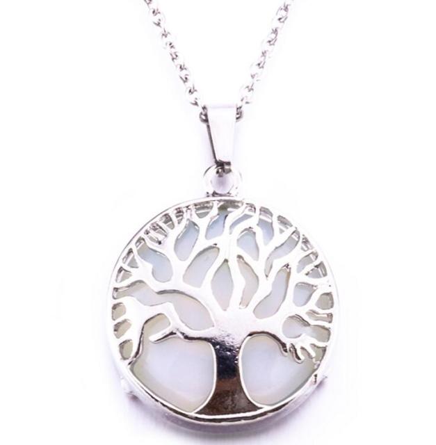 Tree of Life Necklaces Round Quartz White Crystal Tiger Eye Opal Pendants Jewelry-tree of life necklace-opal imitation-45cm-All10dollars.com