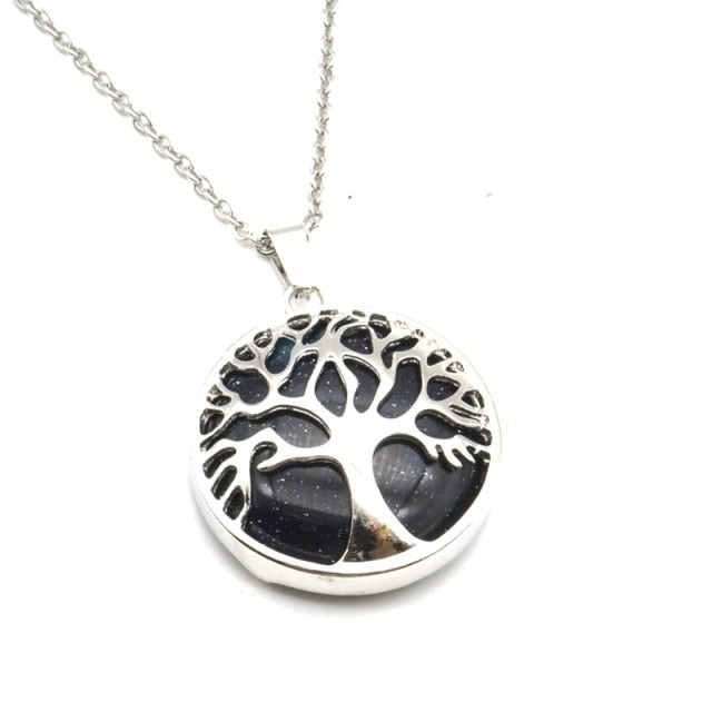 Tree of Life Necklaces Round Quartz White Crystal Tiger Eye Opal Pendants Jewelry-tree of life necklace-blue sand imitation-45cm-All10dollars.com