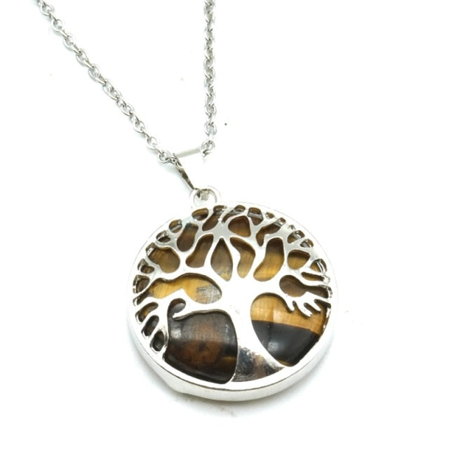 Tree of Life Necklaces Round Quartz White Crystal Tiger Eye Opal Pendants Jewelry-tree of life necklace-tiger eye stone-45cm-All10dollars.com