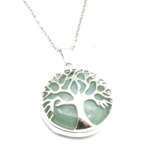 Tree of Life Necklaces Round Quartz White Crystal Tiger Eye Opal Pendants Jewelry-tree of life necklace-green aventurine-45cm-All10dollars.com