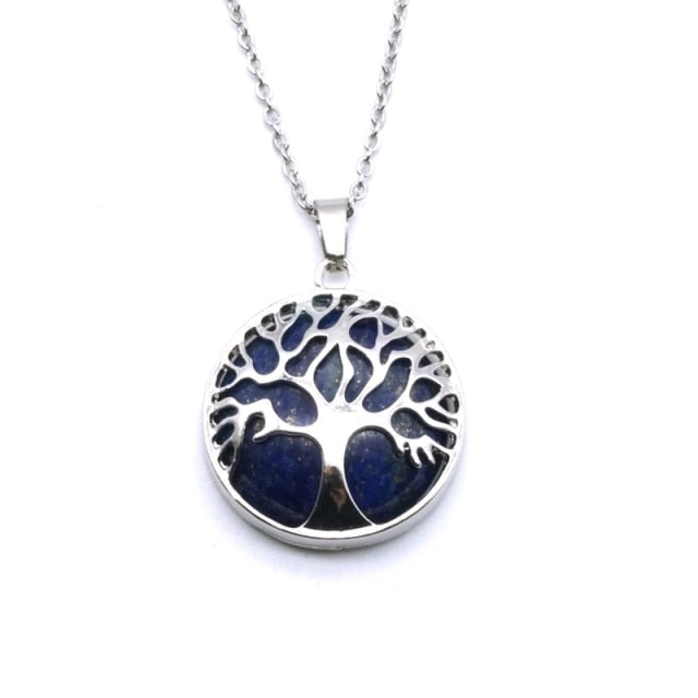 Tree of Life Necklaces Round Quartz White Crystal Tiger Eye Opal Pendants Jewelry-tree of life necklace-lapis lazuli-45cm-All10dollars.com