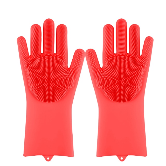 Silicone Dishwashing Scrub Gloves 1 Pair-Sponges & Scouring Pads-Red-All10dollars.com