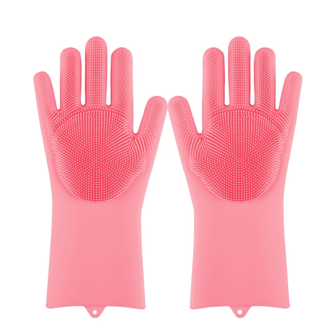 Silicone Dishwashing Scrub Gloves 1 Pair-Sponges & Scouring Pads-Pink-All10dollars.com